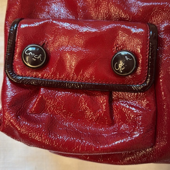 Cherry Red Coach Handbag With Detachable fabric shoulder Strap. - Picture 2 of 9